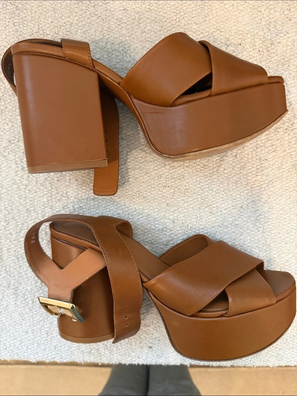 Robert Clergerie Cognac Leather Crisscross Platform Sandals